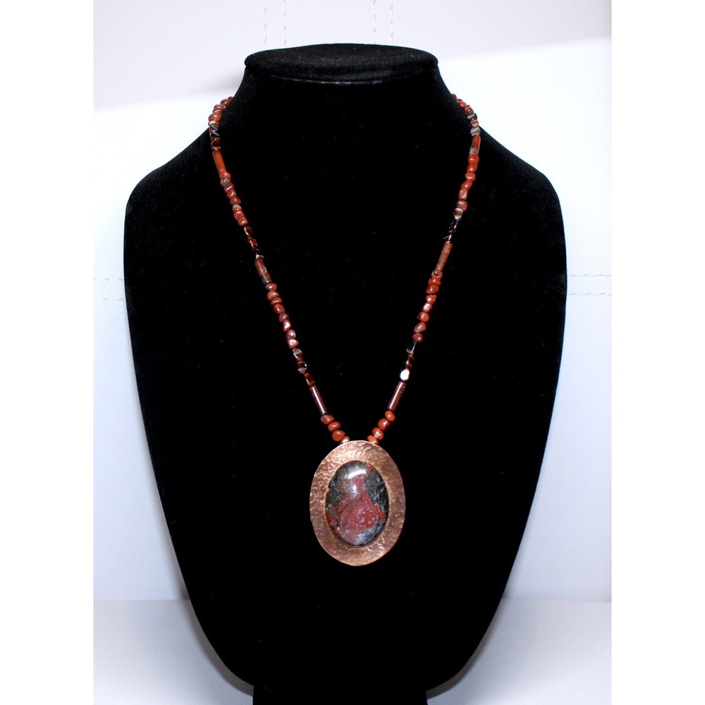 handcrafted stone on copper beaded necklace 24" bloodstone custom clasp